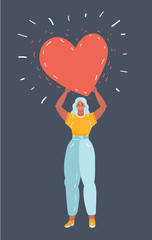 Happy family holding a big red heart.