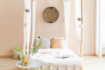 interior room made in white and beige colors in the style of boho © ribalka yuli