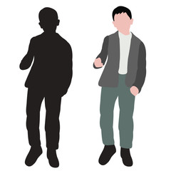 vector, isolated, silhouette of boy standing and boy in flat style