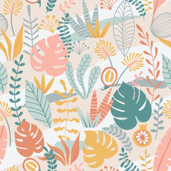 Seamless pattern with abstract leaves ornament