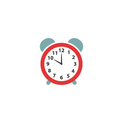 Alarm clock colorful vector icon. Dial face clock with bell and digits in red and blue.