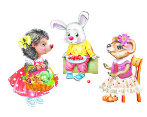 bunny, hedgehog and mouse