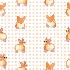 Tafelkleed Corgi lying with dots background funny cartoons hand draw seamless pattern. Dogs kids doodle repeater background for textile, gift wrapp, wallpaper or another design © Juri Kam
