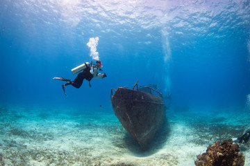 Wreck underwater, Cozumel, Mexico