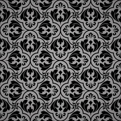 Flower geometric pattern. Seamless vector background. Black and grey ornament