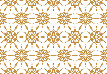 Abstract geometric pattern with lines, snowflakes. A seamless vector background. White and gold texture. Graphic modern pattern