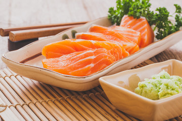 Salmon sashimi with wasabi,Japanese food