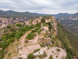 Fototapeta na wymiar View of Siurana - old village at the rock, Catalonia, Spain. Drone aerial photo