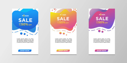 Flash sale banners with abstract dynamic modern liquid color. Sale banner template design, can use for mobile app, website, flash sale special offer set