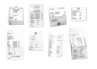 Naklejka premium Wektor realistyczne pokwitowania, rachunki, czeki handlowe na białym tle. Ilustracji wektorowych. Może być użyty do projektu, promocji itp. W sklepie, sklepie. EPS10.