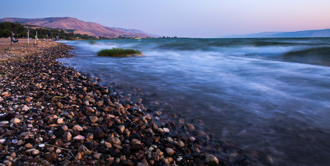 Sunset over see of galilee landscape