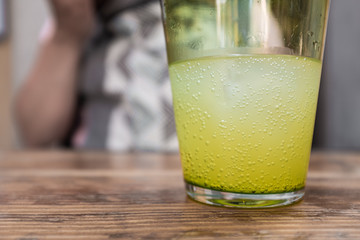 Yellow lemonade drink close up still