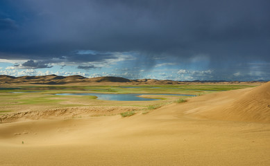 Fototapeta na wymiar sand dunes of lake Durgen Nuur