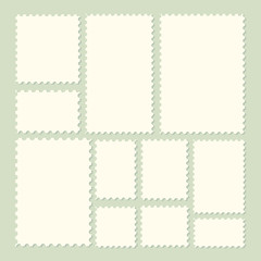 Postal frame sticker template. Collection of trendy postage stamps for label, sticker, app, mockup post stamp and wallpaper.