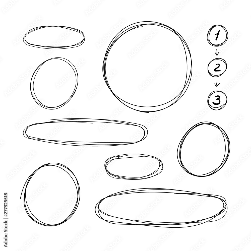 Wall mural vector collection of hand drawn scribble circle frames, steps with arrows scheme, design element set