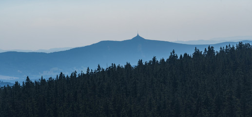 Jested hill from Vosecka boude in Krkonose mountains in Czech republic