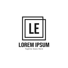 Initial LE logo template with modern frame. Minimalist LE letter logo vector illustration