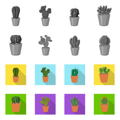 Isolated object of cactus and pot sign. Set of cactus and cacti stock symbol for web.