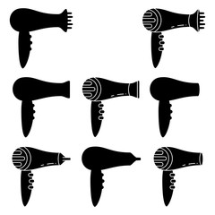 8 black and white hairdryer silhouette set