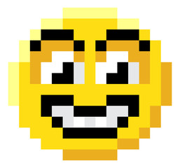 An emoji emoticon face icon in a pixel art 8 bit video game style