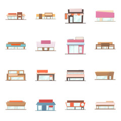 Vector illustration of building and supermarket sign. Collection of building and market stock vector illustration.