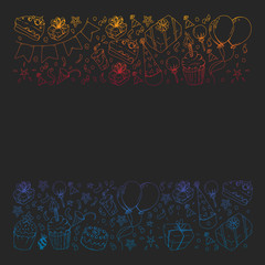 Birthday party. Pattern for invitations, banners, templates.