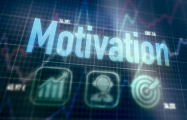 Motivation concept on a blue dot matrix computer display.