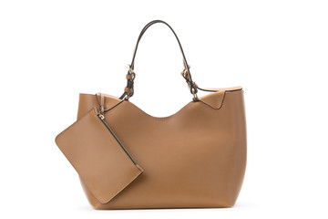 Capacious female purse handbag over a white background