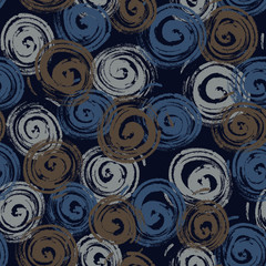 Seamless abstract pattern. Decorative seamless pattern with hand drawn shapes. Hand painted grunge doodles in cold colours. Endless ornament with spiral shapes, convoluted figures, snail shell shapes