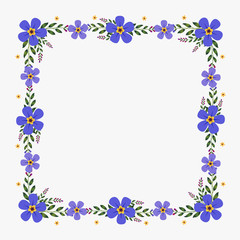 Fototapeta na wymiar Floral greeting card and invitation template for wedding or birthday anniversary, Vector square shape of text box label and frame, Purple flowers wreath ivy style with branch and leaves.