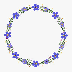 Fototapeta na wymiar Floral greeting card and invitation template for wedding or birthday anniversary, Vector circle shape of text box label and frame, Purple flowers wreath ivy style with branch and leaves.