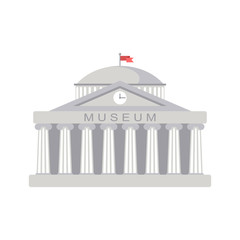 Fototapeta premium museum building sign. Classical Greece Roman architecture in white with Ionic columns, clock. web icon, isolated vector illustration