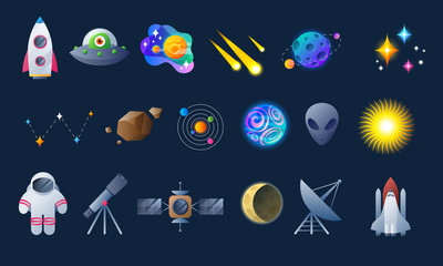 Colorful space icons set.