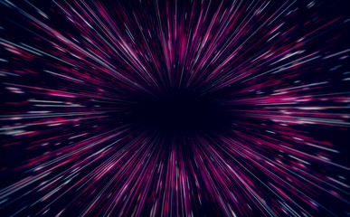 Shiny Particles Space Explosion Retro Sci-Fi Neon radial lines Background Futuristic speed light zoom of the 80`s. Digital Cyber Surface. Suitable for design in the style of the 1980`s