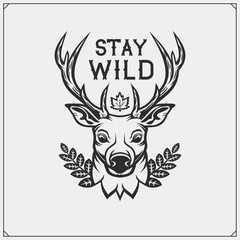 Vector emblem with stag or deer for sport club. Print design for t-shirt.