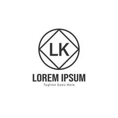 Initial LK logo template with modern frame. Minimalist LK letter logo vector illustration