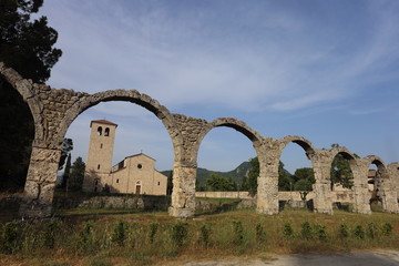 Fototapeta na wymiar Castel San Vincenzo, Italy - 8 luglio 2019: the Benedictine Abbey of San Vincenzo in Molise in the upper valley of the Volturno