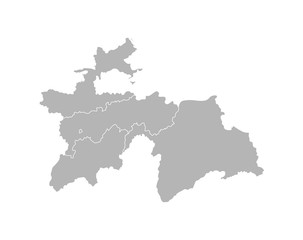 Vector isolated illustration of simplified administrative map of Tajikistan. Borders of the provinces (regions). Grey silhouettes. White outline