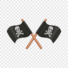 Crossed pirate flags with skull and crossbones icon. Cartoon illustration of crossed pirate flags with skull and crossbones vector icon for web