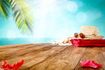 Table background of free space for your decoration and summer beach 