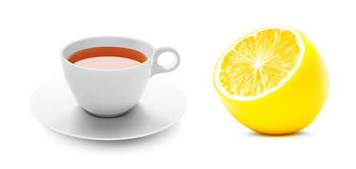 Cup of tea with slice lemon. Vector illustration isolated on white background. ready for your design. EPS10.