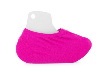 Multicolored nylon socks on a white background