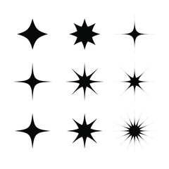 Black stars sparkles vector collection. Bright firework, decoration twinkle, shiny flash. 