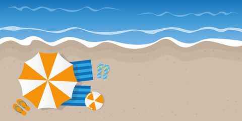 summer holiday on the beach top view with parasol flip flops and ball vector illustration EPS10 © krissikunterbunt