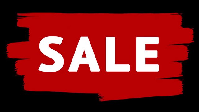 Sale - white inscription on red paint brush strokes, CG animated promotional template. Transparent background ProRes 4444 with alpha channel in 4k UHD resolution version.
