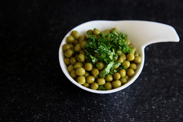 Marinated Pickled green peas in the bowl 