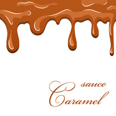 Caramel sauce. 3D flowing caramel liquid isolated white background. Cream sweet pouring design. Drop flow toffee. Tasty candy dessert. Splash melting decoration. Dripping sugar. Vector illustration