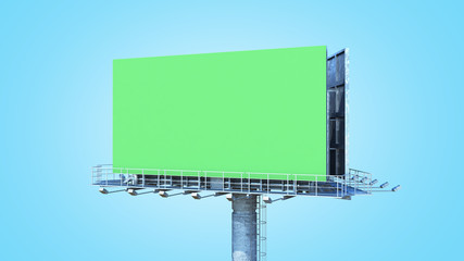 Billboard with empty green screen 3d render on blue gradient