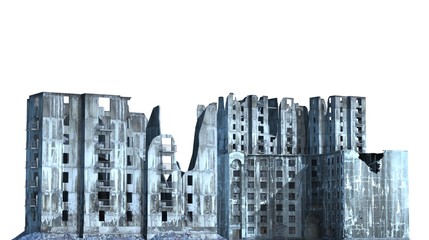 Ruined Buildings Isolated On White 3D Illustration