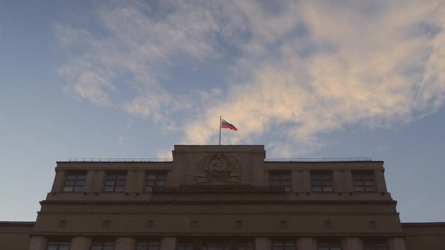 State flag of the Russian Federation over the State Duma